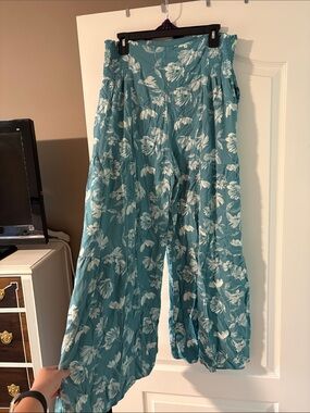 Sincerely Jules Teal Floral Wide-Leg Jumpsuit Pants/ Ties at Waist